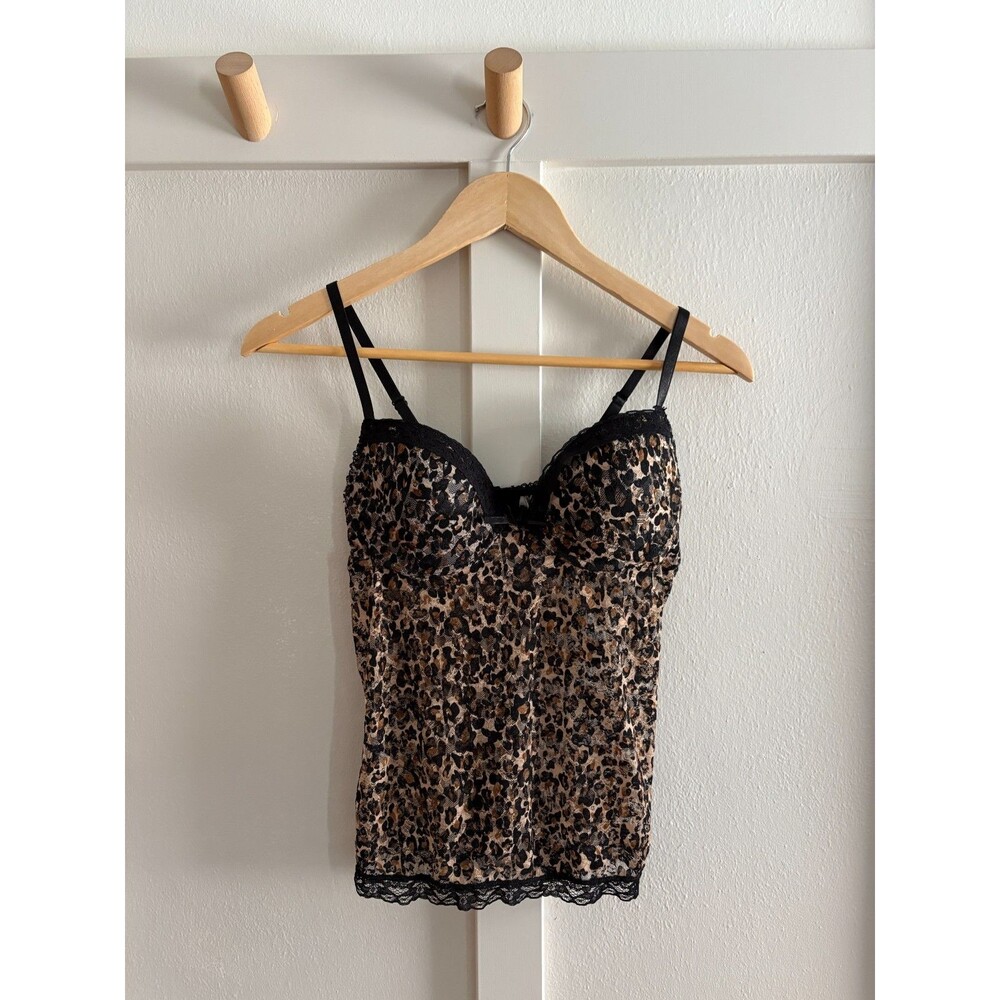 Vintage Victoria's Secret Leopard Animal lace Cami Camisole 36B stretch y2k